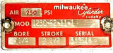 Milwaukee Cylinder 1230-62-11-1 Pneumatic Air Cylinder 3-1/4" Bore 2-1/2" Stroke
