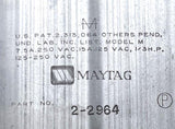 Maytag 2-2964 Dryer Timer Model M 125-250VAC 1-3HP 7.5-15A Metal Enclosure