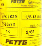 Fette 1/2-13 UNC / HS 3-Piece Thread Rolling Die Set 1K / 1510593 / K7