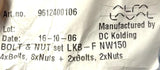 Alfa Laval 9612400106 Bolt & Nut Set LKB-F NW150 4xBolts 8xNuts + 2xBolts 2xNuts