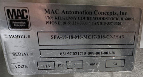 Mac Automation SFA-18-18 Modular Inclined Power Conveyor 17.5" W x 213