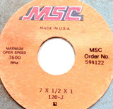 MSC 594122 Abrasive Cut-Off Grinding Wheel 120-J  7" x 1/2" x 1"  3600RPM