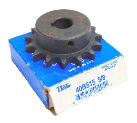 Martin 40BS15-5/8 Roller Chain Sprocket 40 Chain 1/2" Pitch 0.875" Bore 15 Teeth