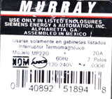 Murray MP220 2-Pole Circuit Breaker 20A 120/240VAC 1 Phase Plug-In Mount