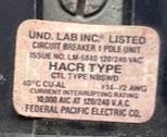 (Lot of 2) Federal Pacific LM-5840 Circuit Breaker 1-Pole 20A 120/240VAC