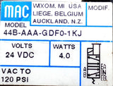 MAC 44B-AAA-GDF0-1KJ Direct Solenoid Valve 24VDC 4 Watts 120PSI