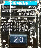 Siemens BQD220 2-Pole Molded Case Circuit Breaker 20A 480VAC 1 Phase Bolt-On