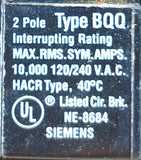ITE Siemens BQ2B050 2-Pole Circuit Breaker 50A 240VAC 1 Phase Bolt-On Mount