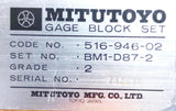 Mitutoyo 516-946-02 87 Piece Metric Gage Block Set Grade 2 BM1-D87-2