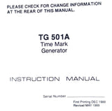 Tektronix TG 501A Time Mark Generator Instruction Manual