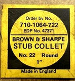 Brown & Sharpe 710-1064-722 Stub Collet No. 22 1" Round