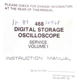 Tektronix 468 Digital Storage Oscilloscope Service Instruction Manual Volume I