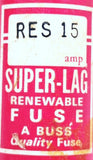 Lot of (3) Buss RES15 Super-Lag Renewable Electrical Fuse 15A 600V