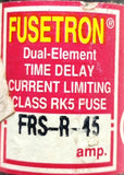 Lot of (3) Fusetron FRS-R-45 Dual-Element Time Delay Electrical Fuse 45A 600V