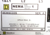Square D 8536SCO3S Ser. A 3-Pole Magnetic Motor Starter NEMA Size 1 3HP/kW Max