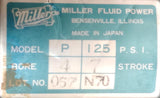 Miller Fluid Power Model P Pneumatic Cylinder 4" Bore 7" Stroke 125 PSI