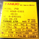 Fanuc Model 70 A06B-0303-B131 AC Servo Motor Pulse Coder 3-Phase 170V 1200RPM