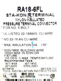 Thomas & Betts RA18-6FL Sta-Kon Fork Terminal 22-16AWG #10 Bolt - Box of (80)