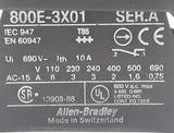 Allen Bradley 800E-3X01 Ser. A Push Button Contact Block 10A 600VAC 1 NC