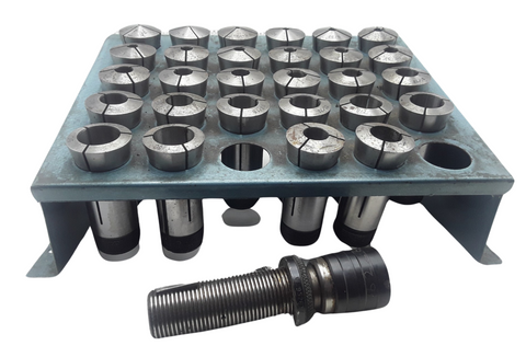 Lot of 26+ Hardinge 5C Round Collet 1/16 to 31/32 & Bilz WFLK-1 Floater in Rack