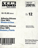 Tek Bond Clear 100% Silicone Caulk Adhesive Window & Door 10.1 OZ (12 Pack)