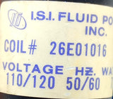 I.S.I. Fluid Power 375-02-004-37 Solenoid Valve 30-125PSI W/ 26E01016 Coil 120V