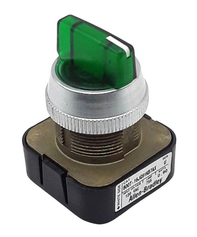 Allen Bradley 800T-16JG61KB7AX Selector Switch 30MM 120VAC 50/60Hz Green Spring