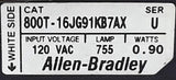 Allen Bradley 800T-16JG91KB7AX Selector Switch 30MM 120VAC 50/60Hz Green Spring