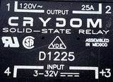 Crydom D1225 Solid-State Relay Input 3-32V Output 120V~ 25A 4 Connection points