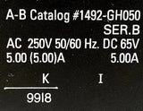 Allen Bradley 1492-GH050 Mini Circuit Breaker Ser B 5A 250VAC 50/60Hz 65VDC