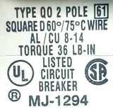 Square D MJ-1294 Circuit Breaker 2-Pole 120/240VAC Type QO