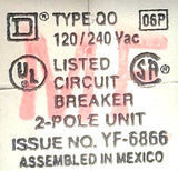 Square D YF-6866 Circuit Breaker 2-Pole 120/240VAC Type QO