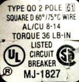 Square D MJ-1827 Circuit Breaker 2-Pole 120/240VAC Type QO