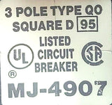 Square D MJ-4907 Circuit Breaker 3-Pole 240VAC Type QO