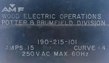 AMF Potter & Bruner 190-215-101 Circuit Breaker 250VAC 15A 60Hz Max