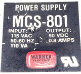 Warner MCS-801 Power Supply Input 115VAC 50-60Hz 11VA Output 90VDC 0.8A