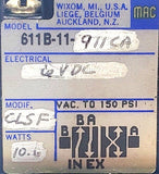 MAC 611B-11-911CA Solenoid Valve 6VDC 10.6 Watt 150 PSI