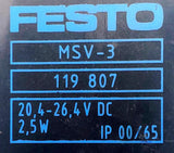 Festo JMVH-5-1/8-B-VI-110512 Solenoid Valve With MSV-3-119-807
