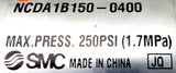 SMC NCDA1B150-0400 Pneumatic Cylinder 1.5" Bore Size USIP 250PSI MAX