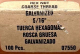 Crown Bolt 07550 Hex Nut 5/16" Coarse Thread Galvanized 100PCS