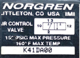 Norgren K41DA00 Air Control Valve 1/4"NPT 150PSIG 160°F Max Temp