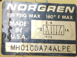 Norgren MH01CDA74ALPE Solenoid Valve 24VDC 5-Port 150PSIG 160° Max Temp