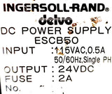 Ingersoll-Rand Delvo ESCB50 Power Supply Input 115VAC 0.5A 50/60Hz Output 24VDC