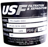 USF T910623-000 Filter Holder Filterite VP10-3/4-222 125PSI PSIG at 68