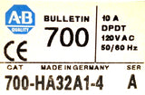 Allen-Bradley 700-HA32A1-4 Relay 10 Amp 120VAC 50-60Hz DPDT Ser A