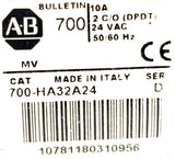 Allen-Bradley 700-HA32A24 Relay 10 Amp 24VAC 50-60Hz Ser D 2 C-O (DPDT)