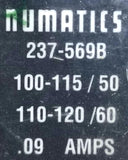 Numatics L12BA4520 Solenoid Valve 14.5-145Psig 1-10Bar W/ 237-569B Coil 0.09A
