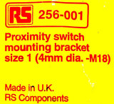 RS 256-001 Proximity Switch Mounting Bracket 4mm dia. -M18