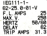 AIRPAX IEG111-1-62-25.0-01-V Circuit Breaker 250V 50/60Hz 25A