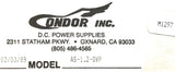 Condor A5-1.2/OVP Power Supply Input 115-230VAC 47-440Hz Output +5VDC at 1.2A